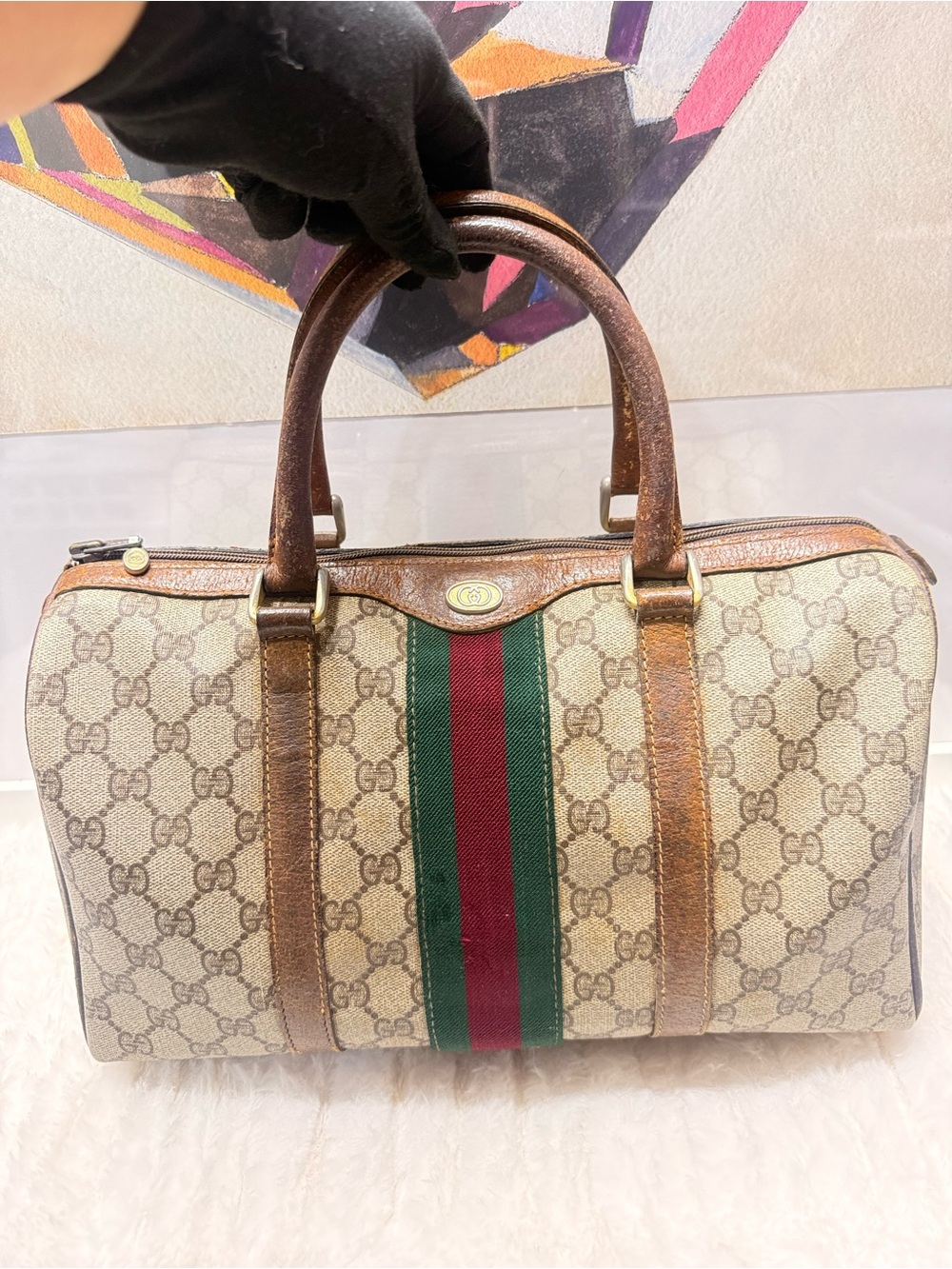 GUCCI-24 012 3842 Boston Sherry Line Coated Canvas